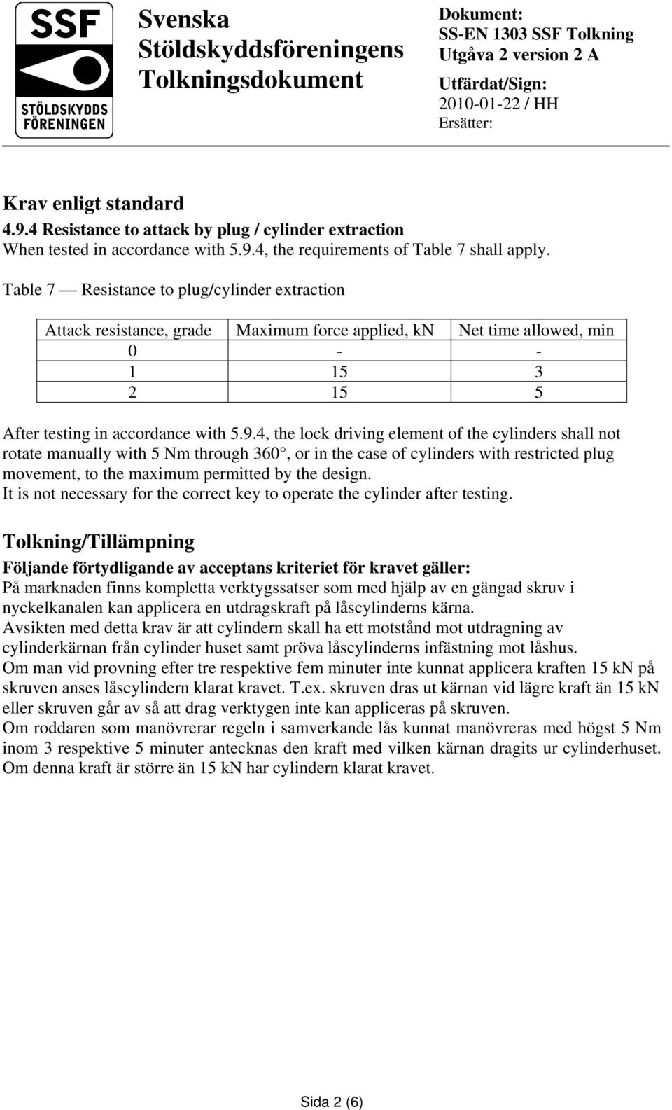 4, the lock driving element of the cylinders shall not rotate manually with 5 Nm through 360, or in the case of cylinders with restricted plug movement, to the maximum permitted by the design.