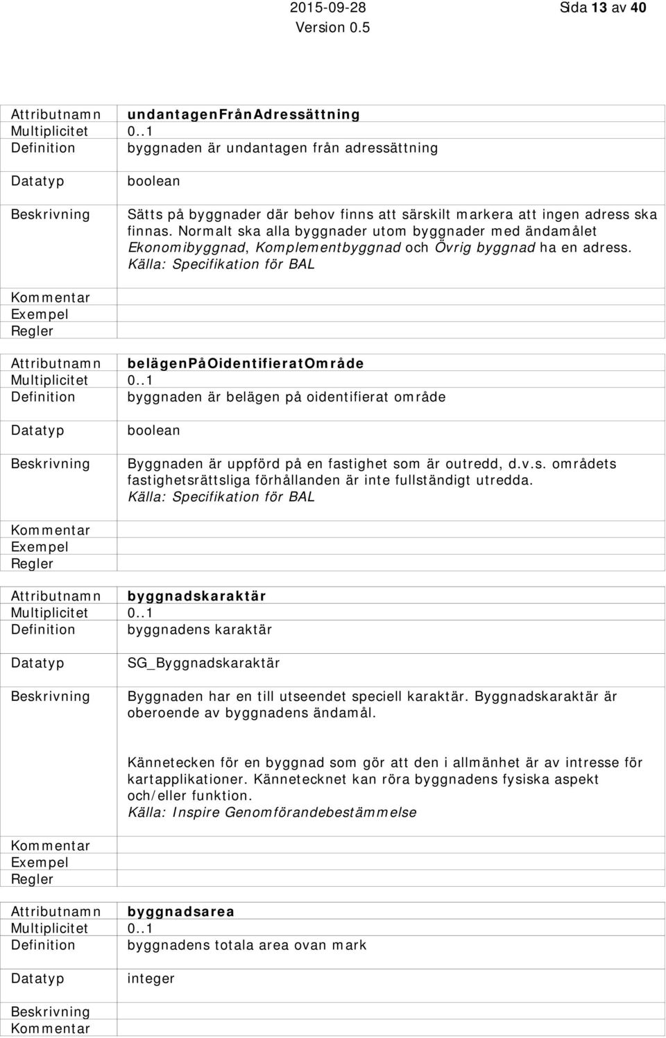 Källa: Specifikation för BAL namn belägenpåoidentifieratområde byggnaden är belägen på oidentifierat område boolean Byggnaden är uppförd på en fast