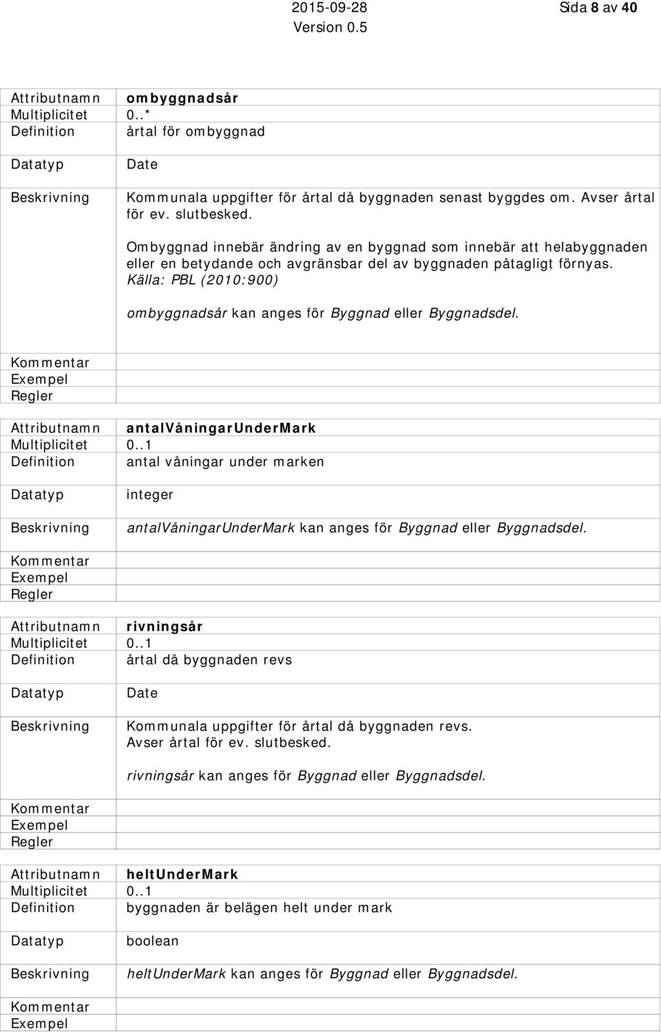 Källa: PBL (2010:900) ombyggnadsår kan anges för Byggnad eller Byggnadsdel.