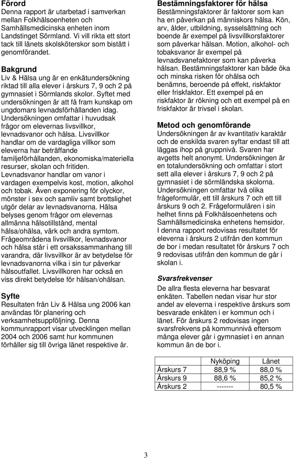 Bakgrund Liv & Hälsa ung är en enkätundersökning riktad till alla elever i årskurs 7, 9 och 2 på gymnasiet i Sörmlands skolor.