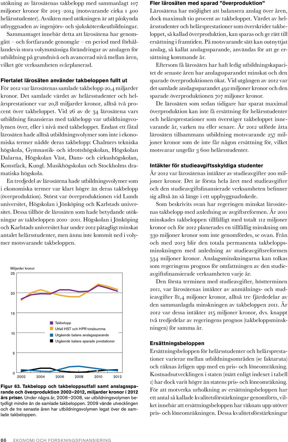 Sammantaget innebär detta att lärosätena har genomgått och fortfarande genomgår en period med förhållandevis stora volymmässiga förändringar av anslagen för utbildning på grundnivå och avancerad nivå