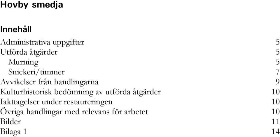 bedömning av utförda åtgärder 10 Iakttagelser under restaureringen