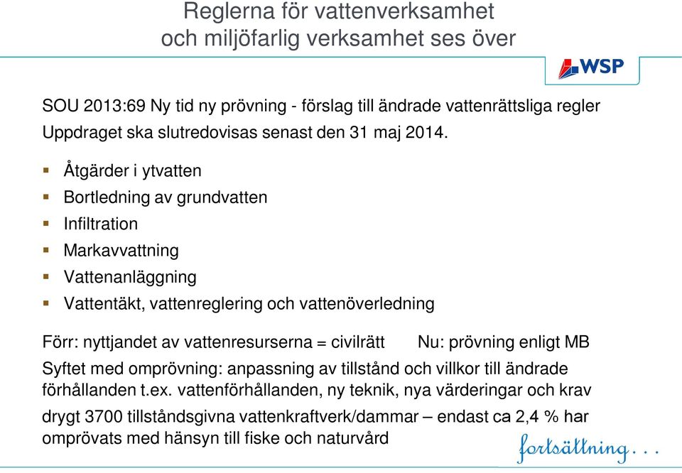 Åtgärder i ytvatten Bortledning av grundvatten Infiltration Markavvattning Vattenanläggning Vattentäkt, vattenreglering och vattenöverledning Förr: nyttjandet av