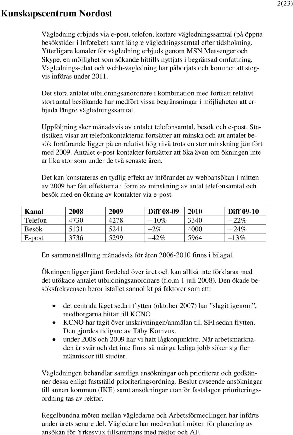 Väglednings-chat och webb-vägledning har påbörjats och kommer att stegvis införas under 2011.