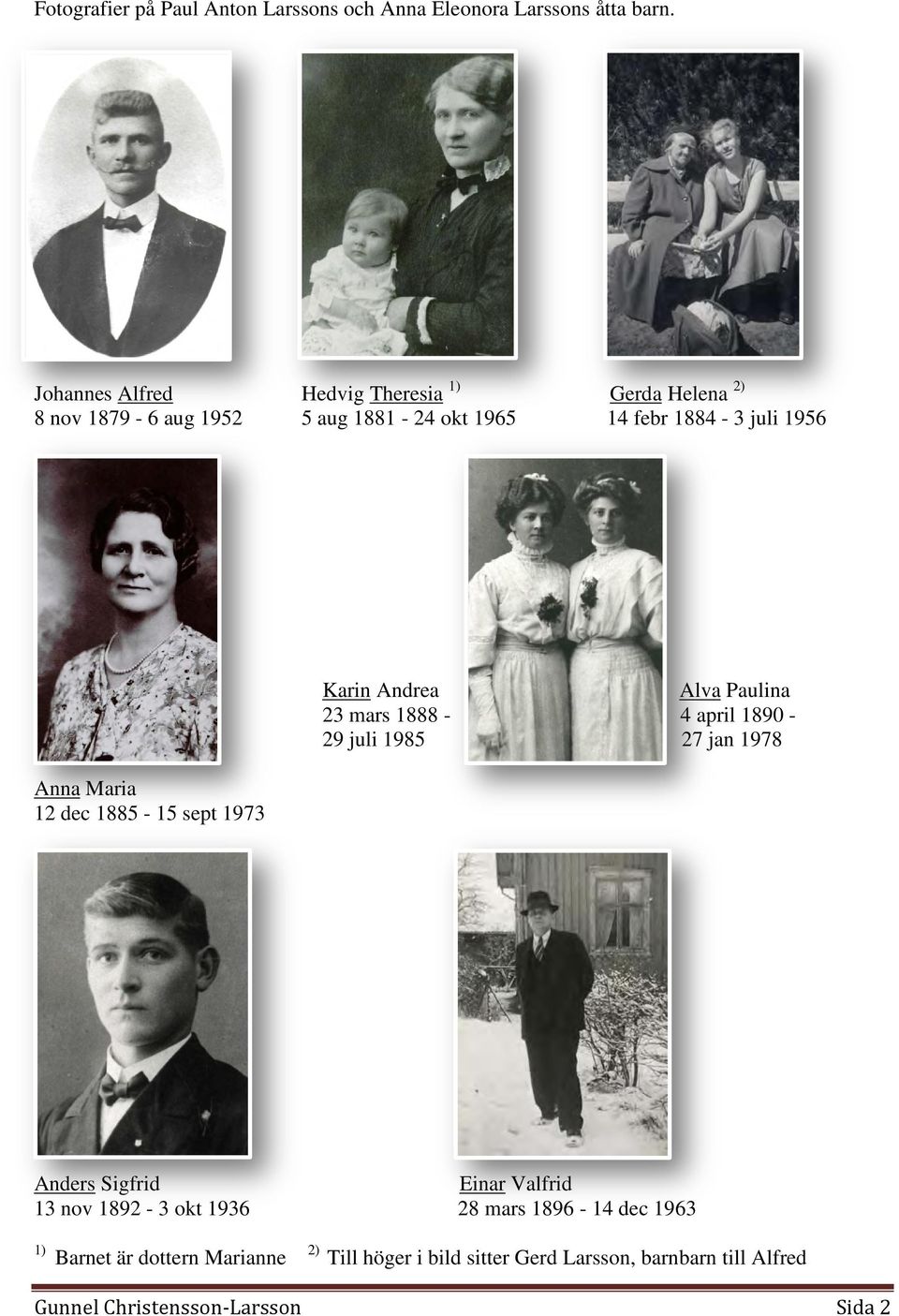 Maria 12 dec 1885-15 sept 1973 Karin Andrea Alva Paulina 23 mars 1888-4 april 1890-29 juli 1985 27 jan 1978 Anders Sigfrid