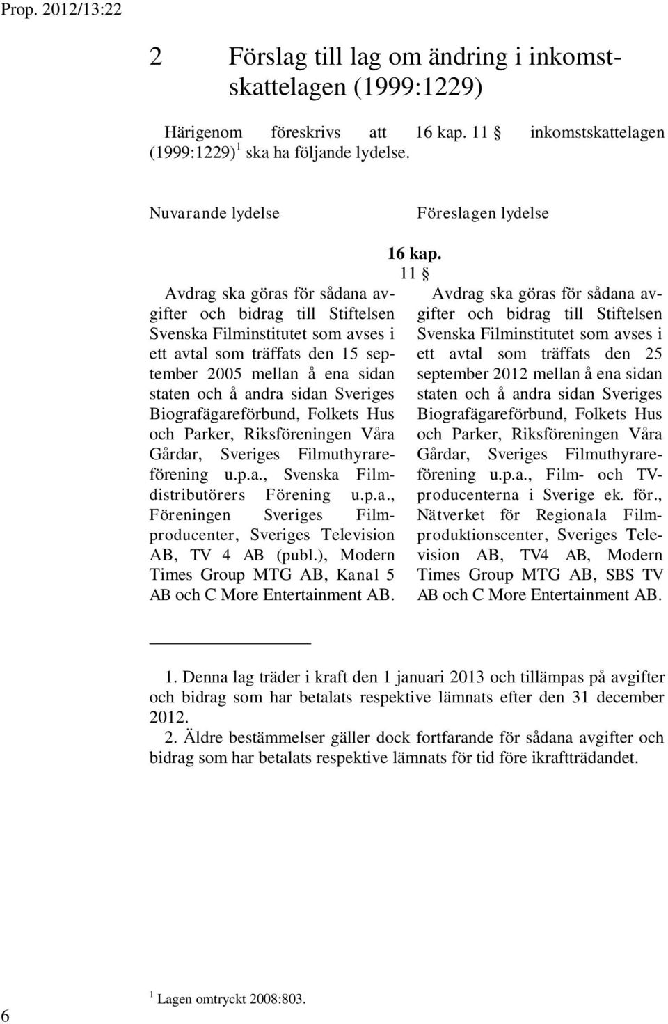 staten och å andra sidan Sveriges Biografägareförbund, Folkets Hus och Parker, Riksföreningen Våra Gårdar, Sveriges Filmuthyrareförening u.p.a., Svenska Filmdistributörers Förening u.p.a., Föreningen Sveriges Filmproducenter, Sveriges Television AB, TV 4 AB (publ.