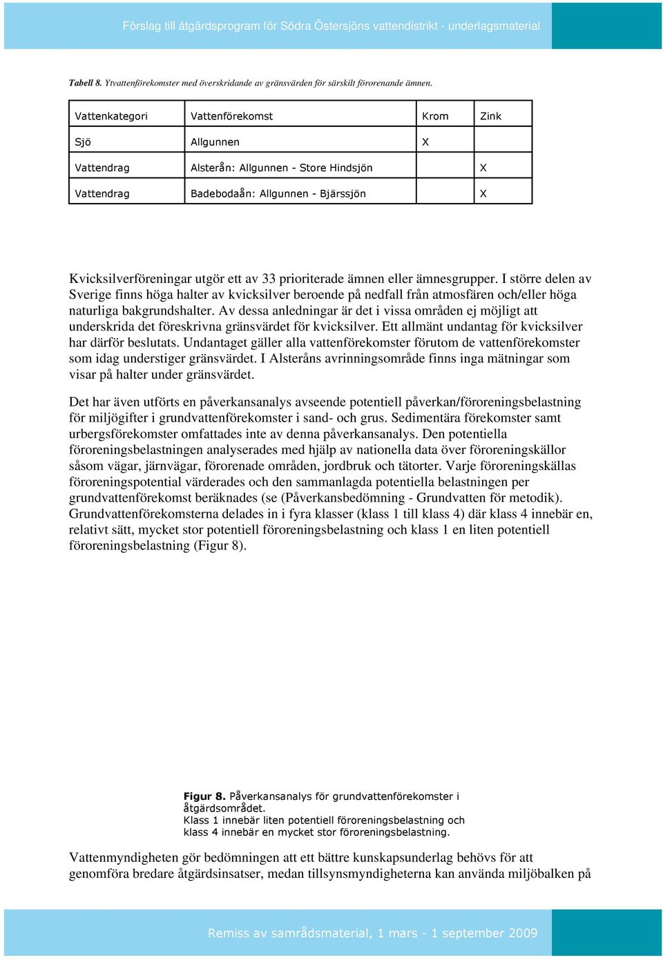 prioriterade ämnen eller ämnesgrupper. I större delen av Sverige finns höga halter av kvicksilver beroende på nedfall från atmosfären och/eller höga naturliga bakgrundshalter.