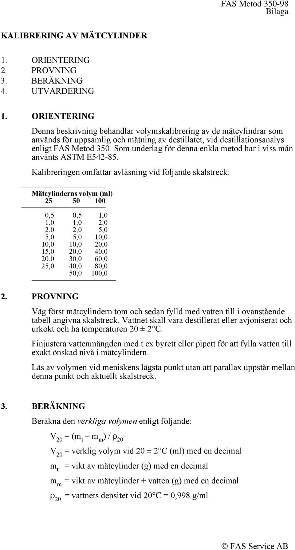 Som underlag för denna enkla metod har i viss mån använts ASTM E542-85.