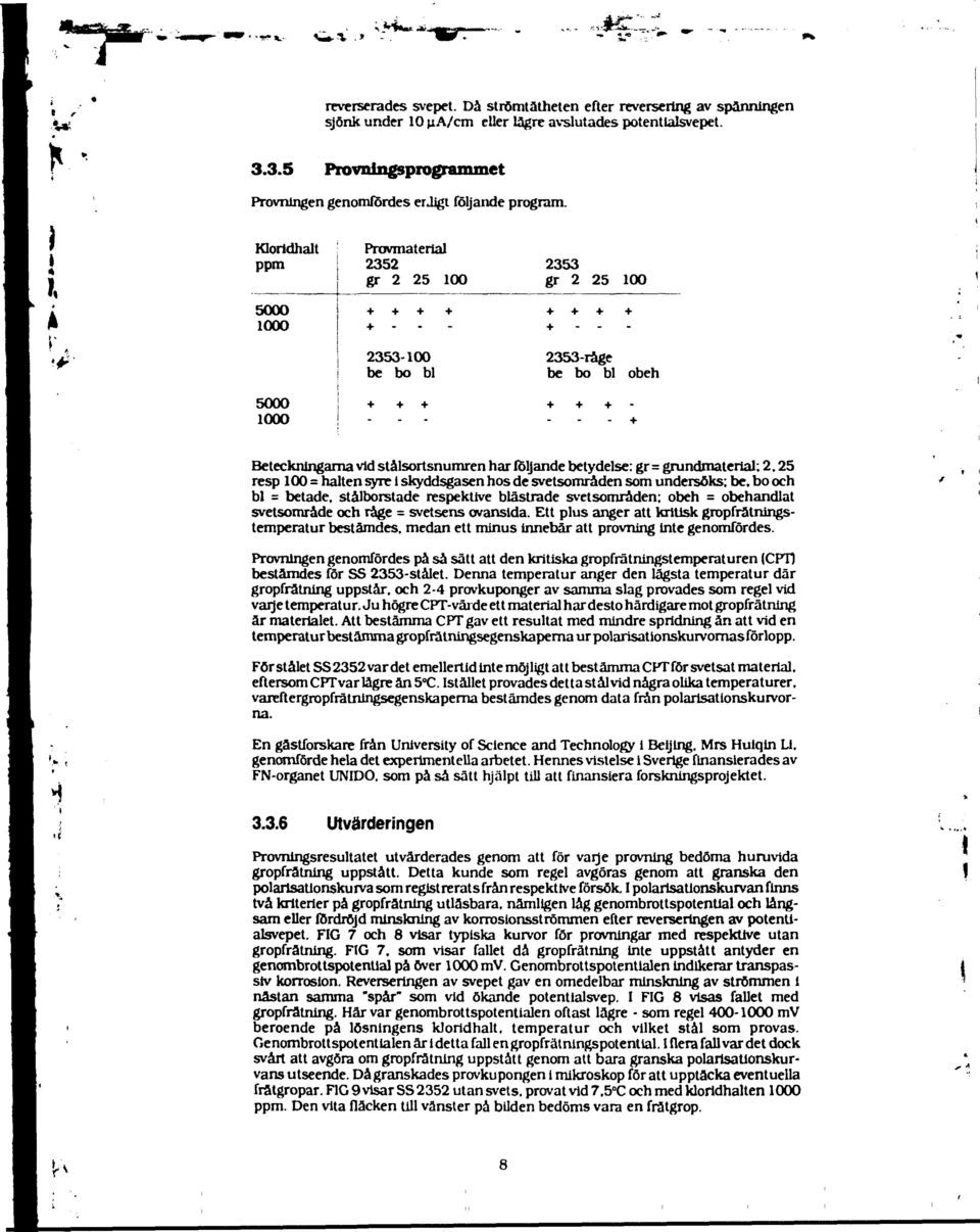 resp 0 = halten syre skyddsgasen hos de svetsområden som undersöks; be. bo och bl = betade, stålborstade respektve blästrade svetsområden; obeh = obehandlat svetsområde och råge = svetsens ovansda.