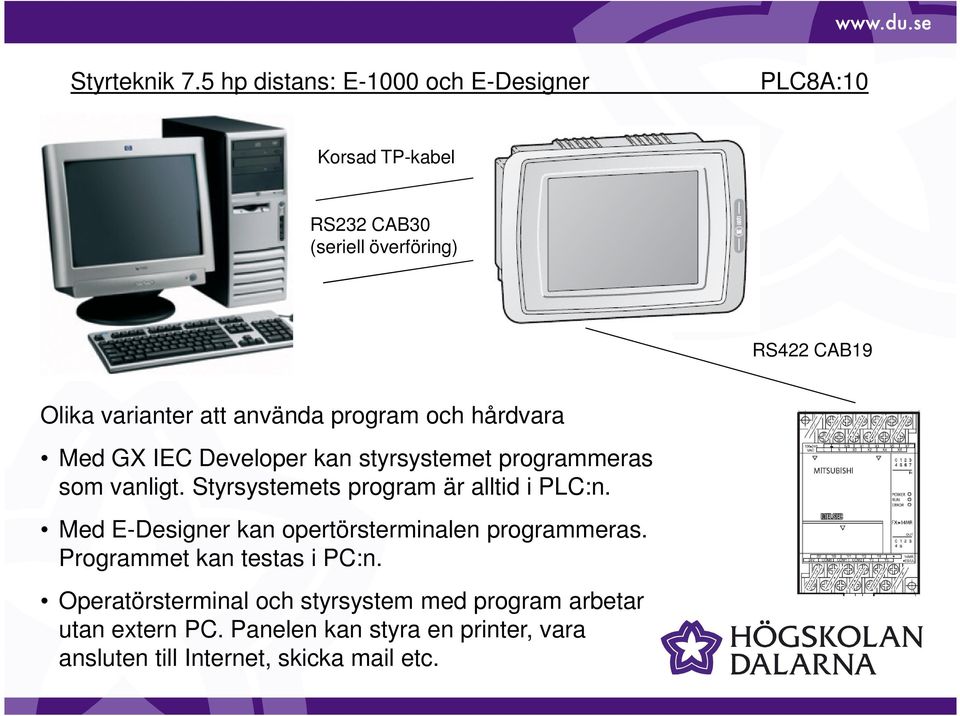 Med E-Designer kan opertörsterminalen programmeras. Programmet kan testas i PC:n.