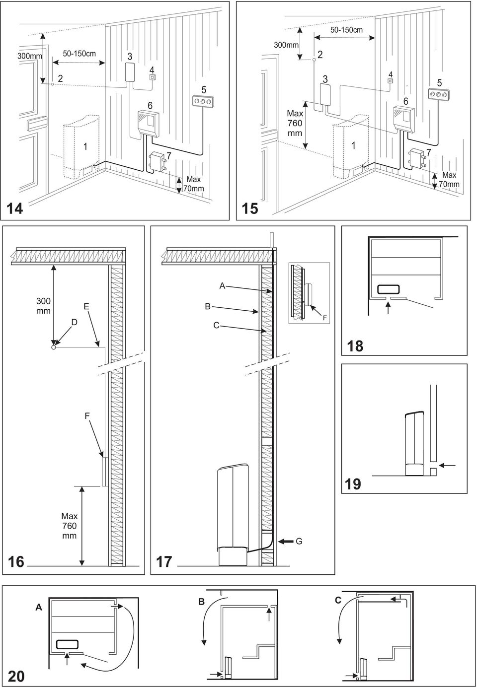 Max 70mm Max 70mm 14 15 300 mm D E
