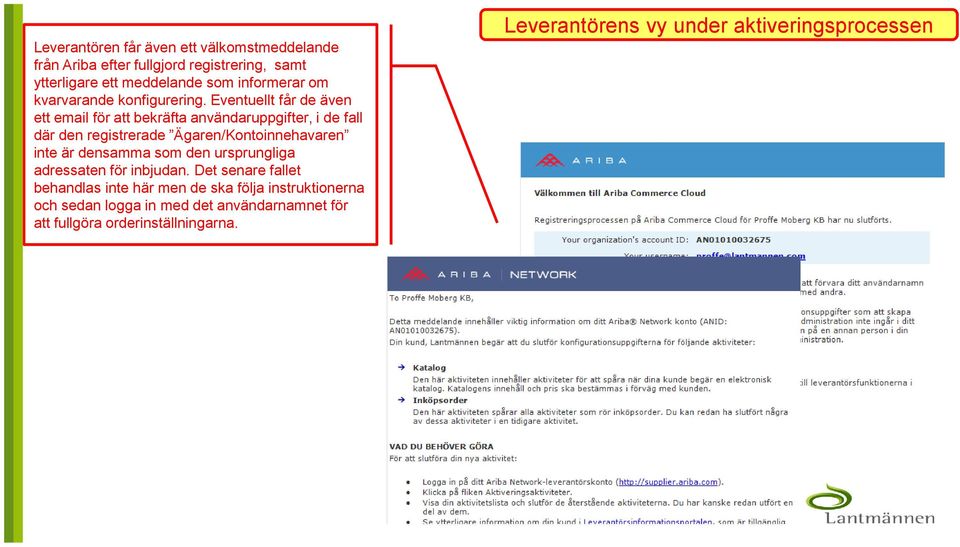 Eventuellt får de även ett email för att bekräfta användaruppgifter, i de fall där den registrerade Ägaren/Kontoinnehavaren inte är