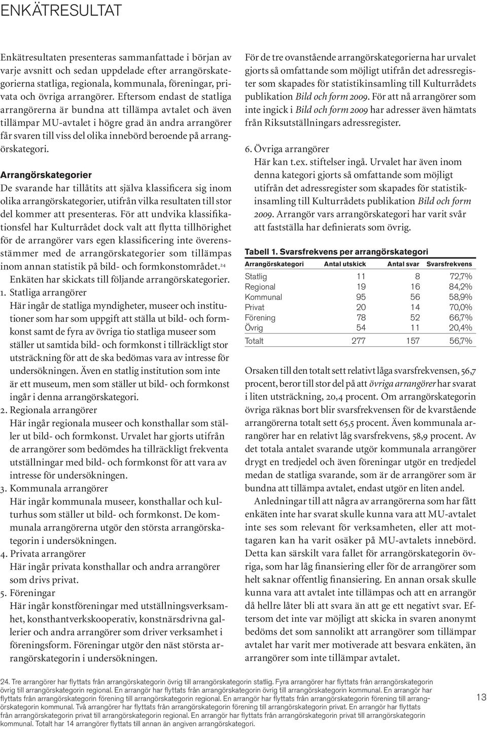 Eftersom endast de statliga arrangörerna är bundna att tillämpa avtalet och även tillämpar MU-avtalet i högre grad än andra arrangörer får svaren till viss del olika innebörd beroende på