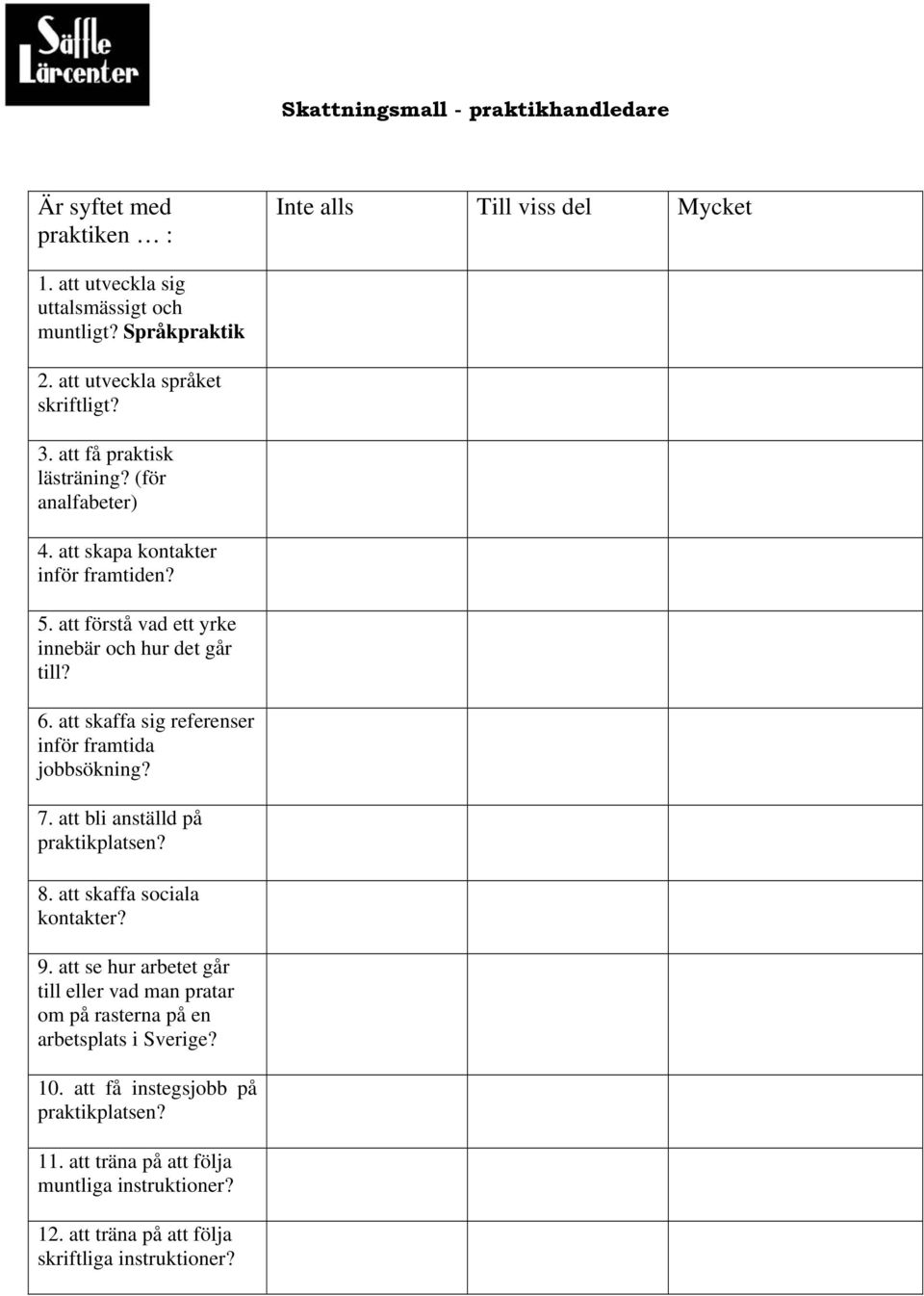 att förstå vad ett yrke innebär och hur det går till? 6. att skaffa sig referenser inför framtida jobbsökning? 7. att bli anställd på praktikplatsen? 8.