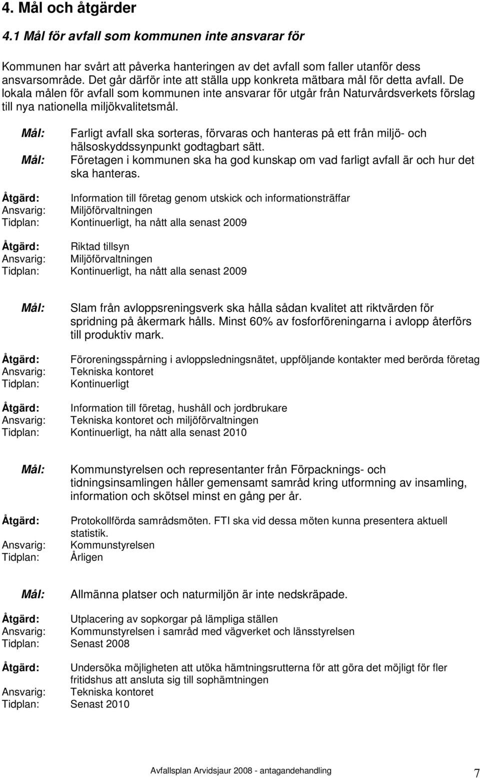 De lokala målen för avfall som kommunen inte ansvarar för utgår från Naturvårdsverkets förslag till nya nationella miljökvalitetsmål.