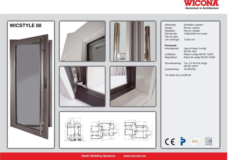 enligt SS EN 1627 Lufttäthet: Klass 4 enligt SS EN 12207 Regntäthet: Klass 3A enligt SS EN
