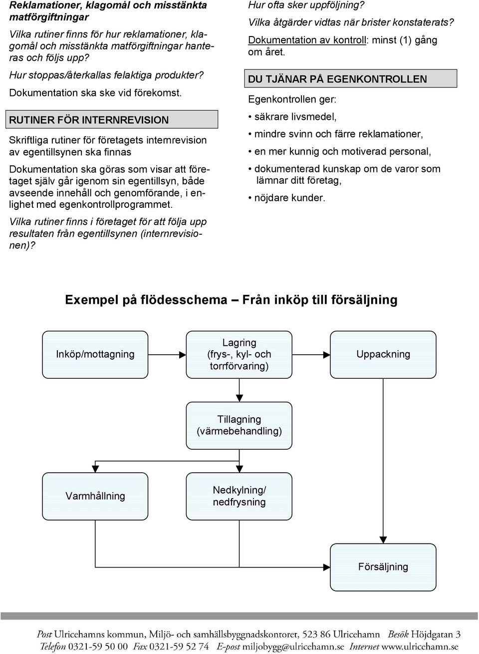 RUTINER FÖR INTERNREVISION Skriftliga rutiner för företagets internrevision av egentillsynen ska finnas Dokumentation ska göras som visar att företaget själv går igenom sin egentillsyn, både avseende