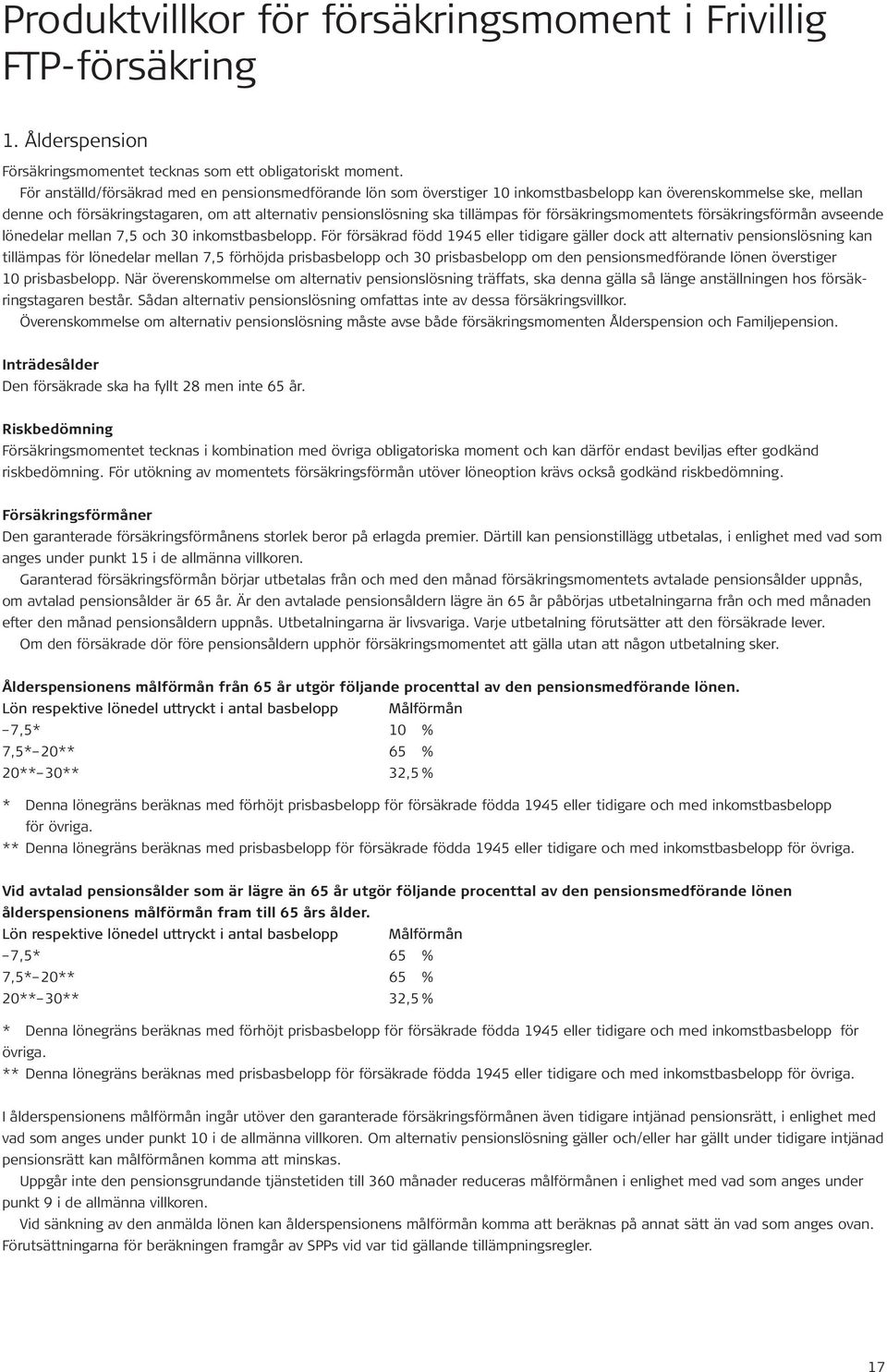 för försäkringsmomentets försäkringsförmån avseende lönedelar mellan 7,5 och 30 inkomstbasbelopp.