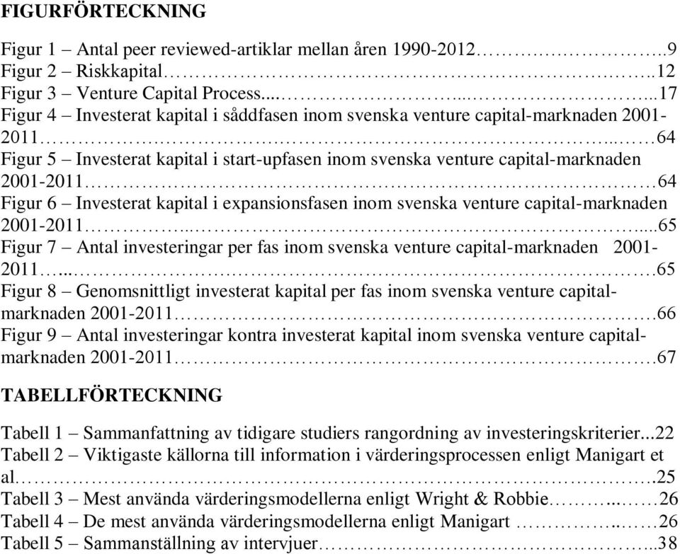 .... 64 Figur 5 Investerat kapital i start-upfasen inom svenska venture capital-marknaden 2001-2011 64 Figur 6 Investerat kapital i expansionsfasen inom svenska venture capital-marknaden 2001-2011.