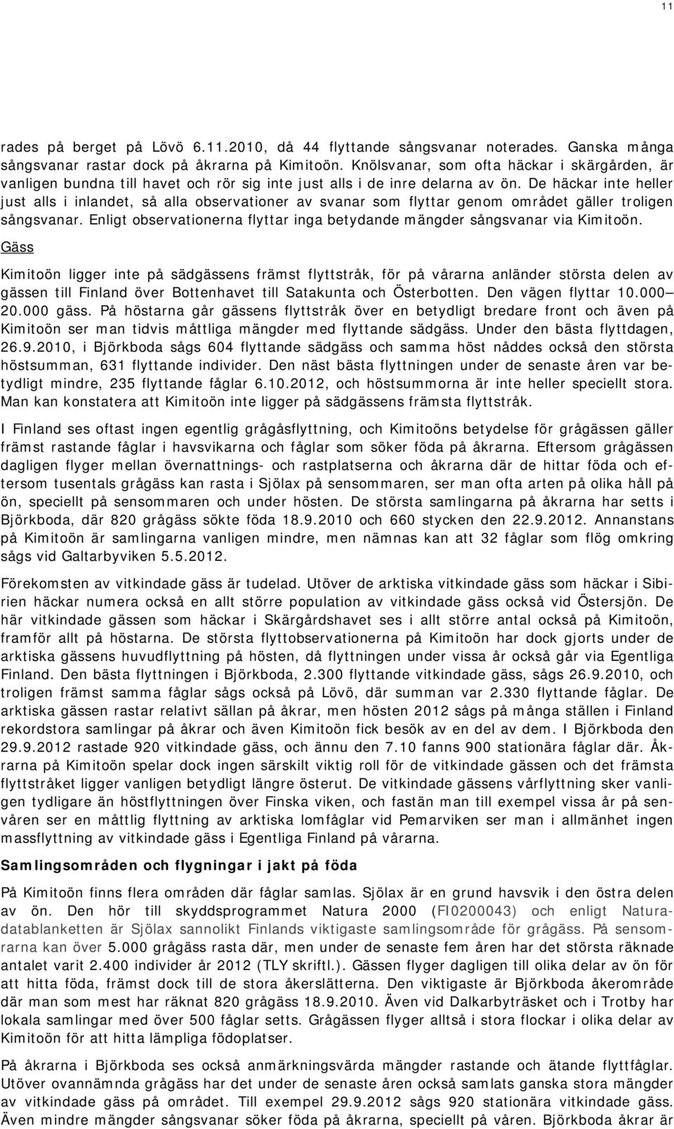 De häckar inte heller just alls i inlandet, så alla observationer av svanar som flyttar genom området gäller troligen sångsvanar.