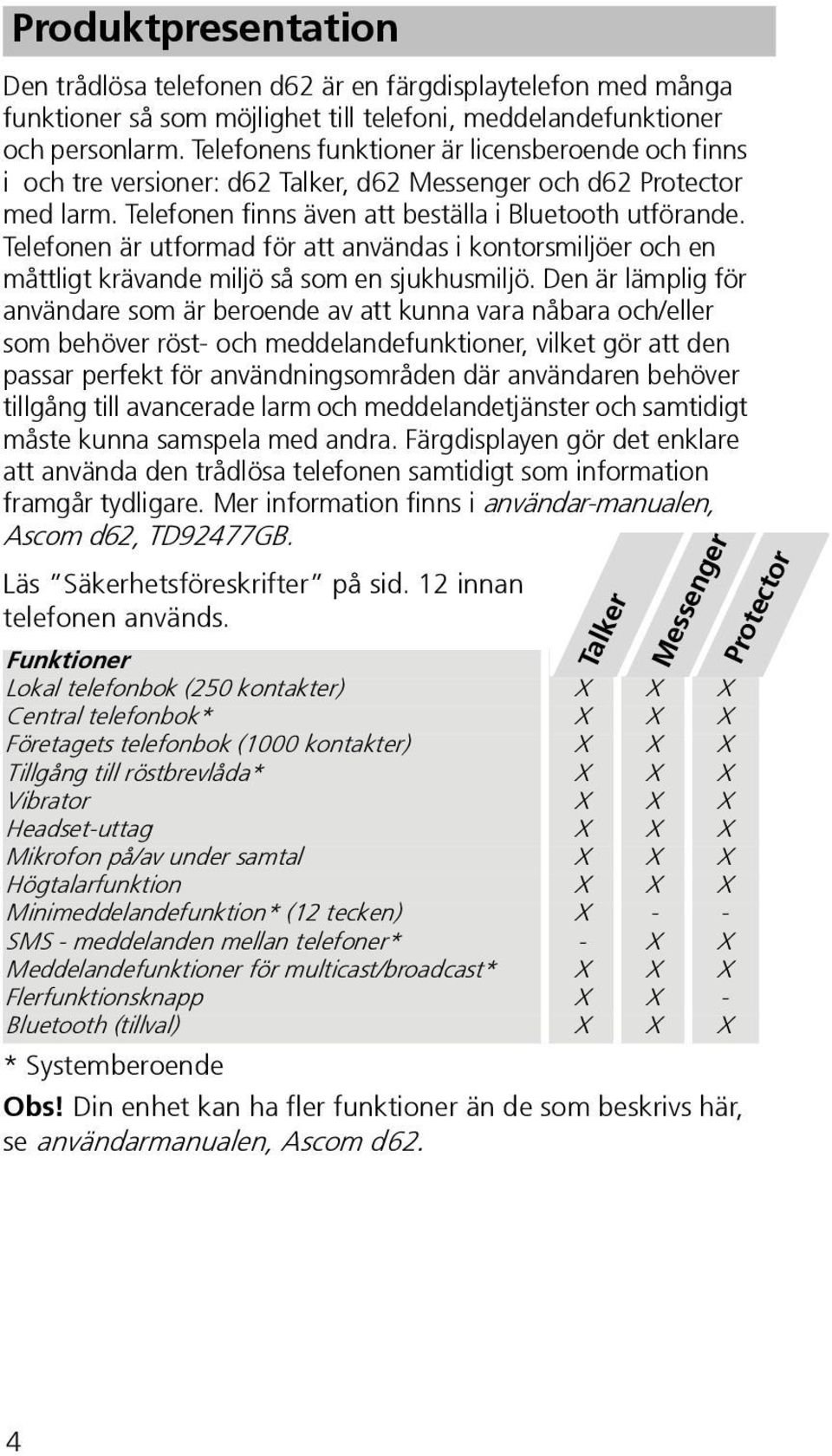 Telefonen är utformad för att användas i kontorsmiljöer och en måttligt krävande miljö så som en sjukhusmiljö.