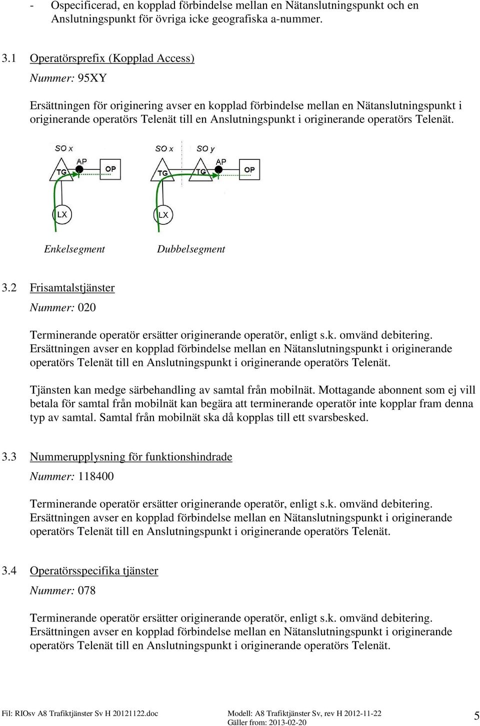 Dubbelsegment 3.2 Frisamtalstjänster Nummer: 020 Tjänsten kan medge särbehandling av samtal från mobilnät.