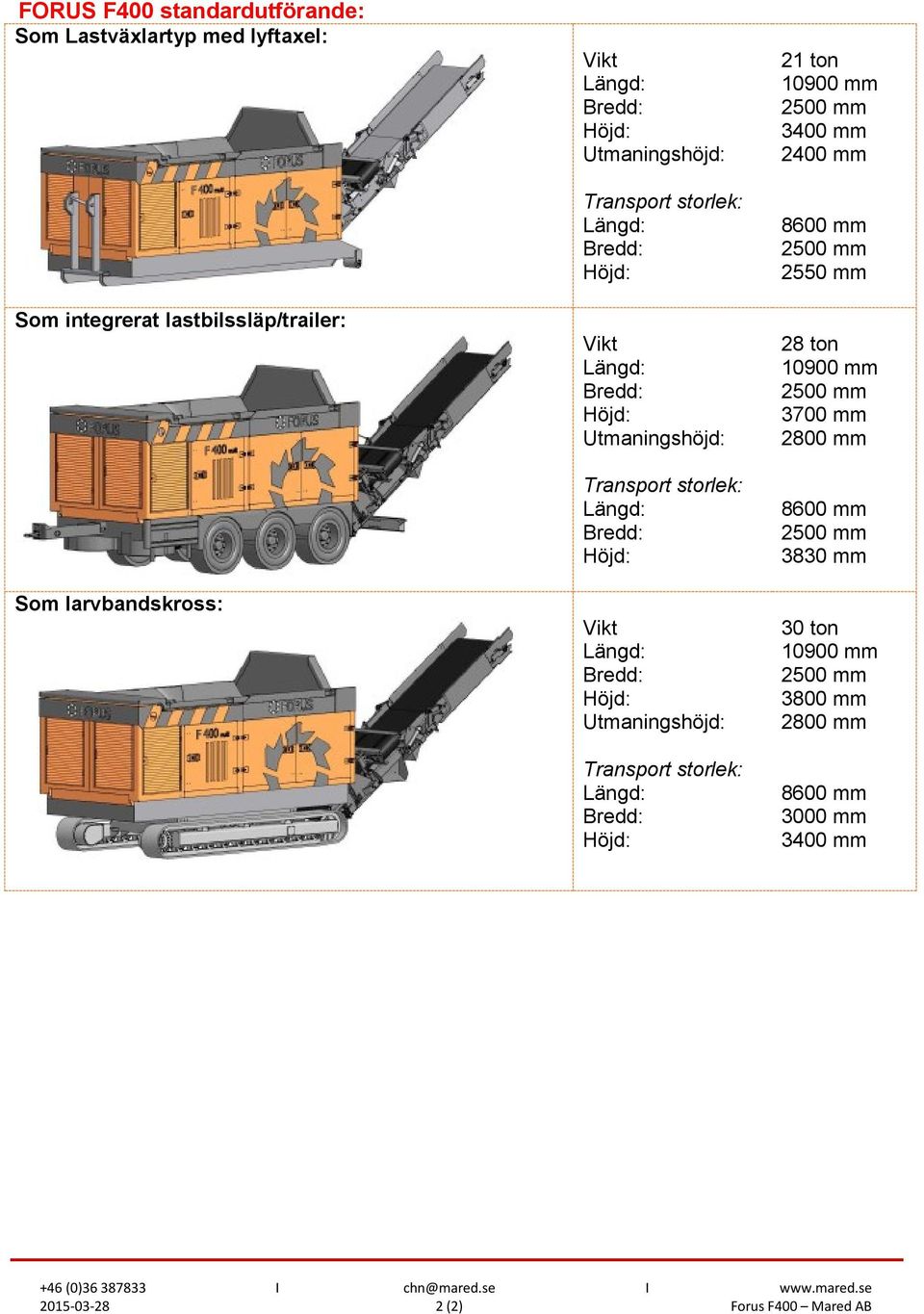 3400 mm 2400 mm 2550 mm 28 ton 3700 mm 2800 mm 3830 mm 30 ton