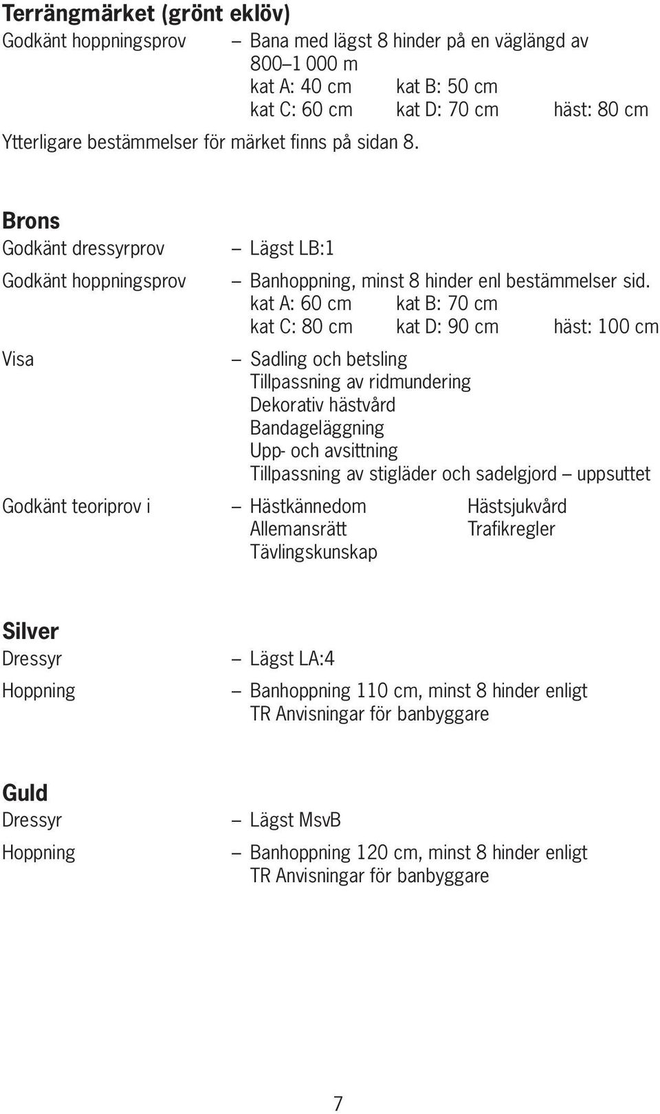 kat A: 60 cm kat B: 70 cm kat C: 80 cm kat D: 90 cm häst: 100 cm Visa Sadling och betsling Tillpassning av ridmundering Dekorativ hästvård Bandageläggning Upp- och avsittning Tillpassning av