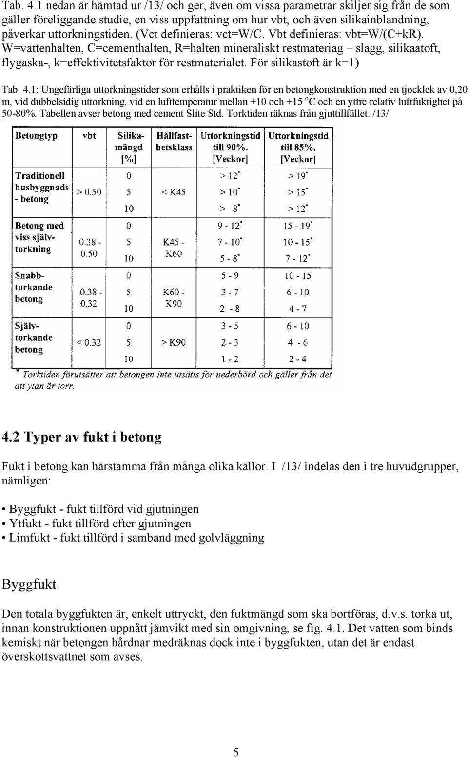 (Vct definieras: vct=w/c. Vbt definieras: vbt=w/(c+kr). W=vattenhalten, C=cementhalten, R=halten mineraliskt restmateriag slagg, silikaatoft, flygaska-, k=effektivitetsfaktor för restmaterialet.