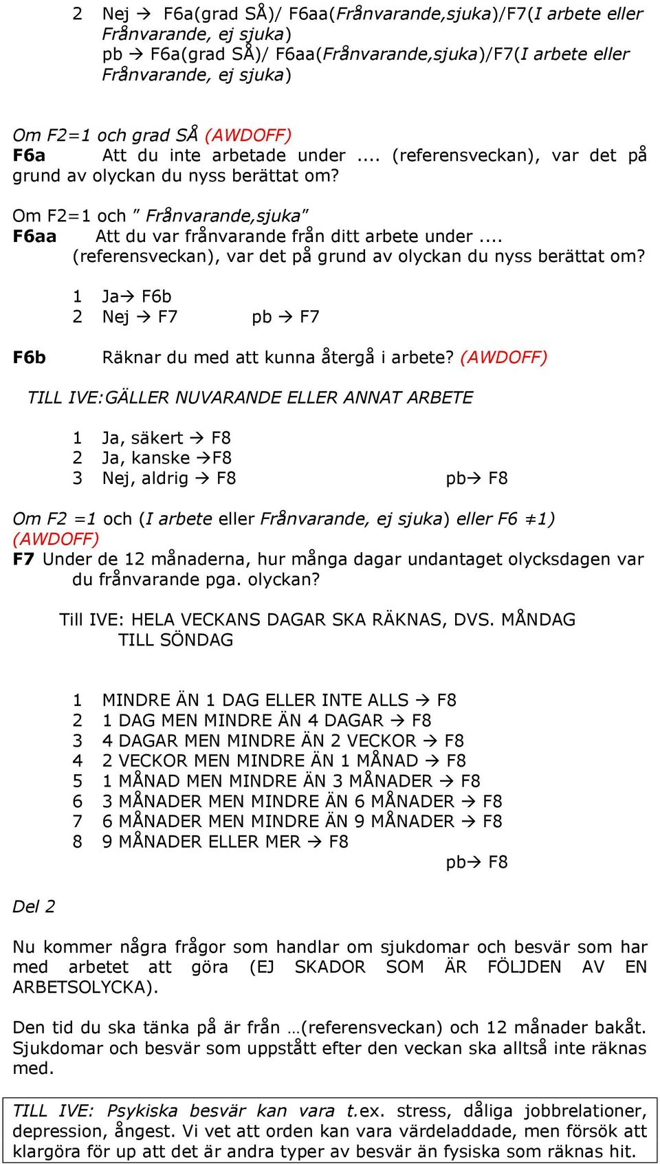 .. (referensveckan), var det på grund av olyckan du nyss berättat om? 1 Ja F6b 2 Nej F7 pb F7 F6b Räknar du med att kunna återgå i arbete?