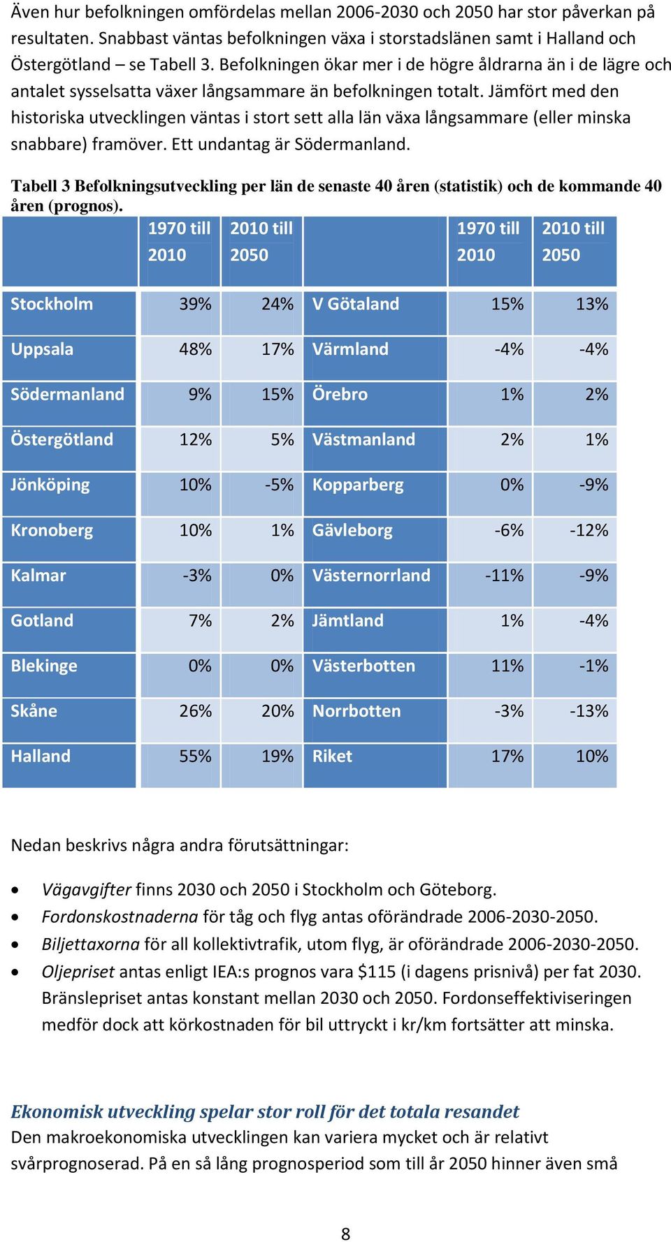 Jämfört med den historiska utvecklingen väntas i stort sett alla län växa långsammare (eller minska snabbare) framöver. Ett undantag är Södermanland.