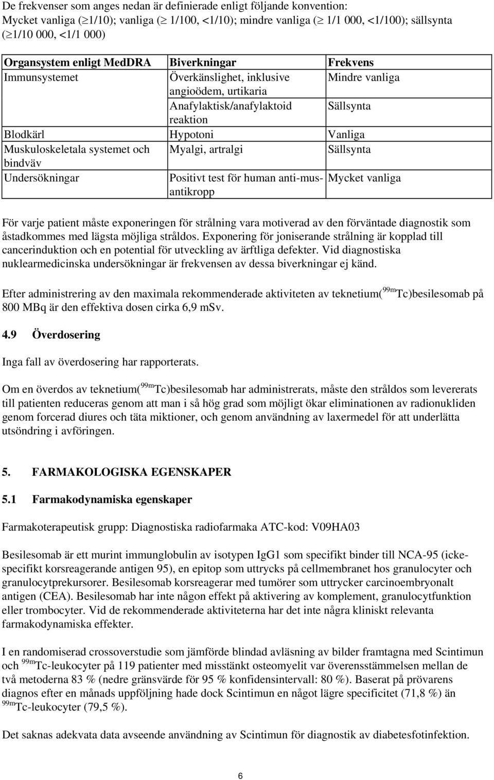 Muskuloskeletala systemet och Myalgi, artralgi Sällsynta bindväv Undersökningar Positivt test för human anti-musantikropp Mycket vanliga För varje patient måste exponeringen för strålning vara