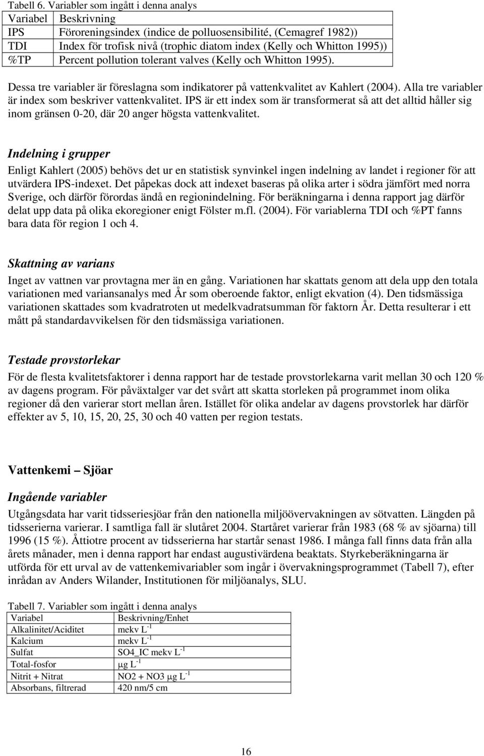 %TP Percent pollution tolerant valves (Kelly och Whitton 995). Dessa tre variabler är föreslagna som indikatorer på vattenkvalitet av Kahlert (24).