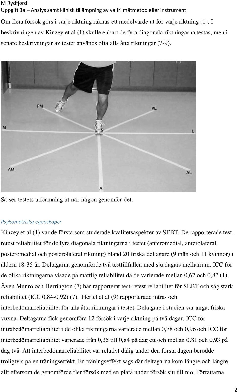 Så ser testets utformning ut när någon genomför det. Psykometriska egenskaper Kinzey et al (1) var de första som studerade kvalitetsaspekter av SEBT.