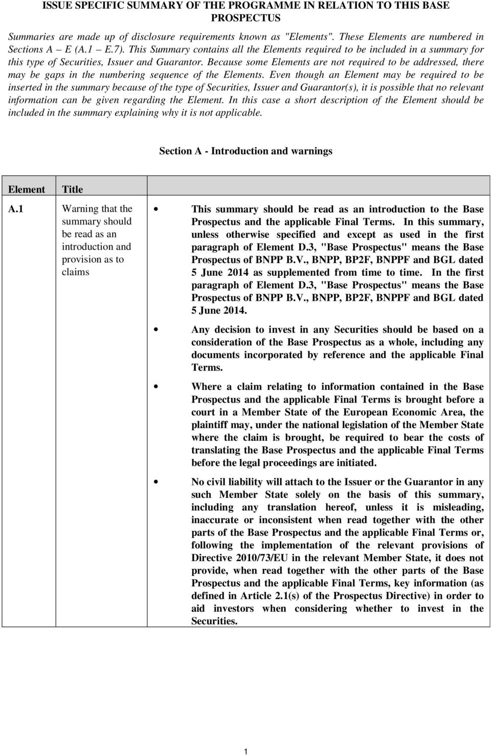 Because some Elements are not required to be addressed, there may be gaps in the numbering sequence of the Elements.