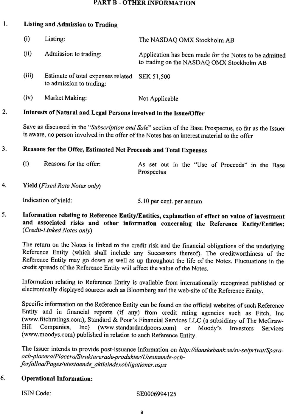 Interests of Natural and Legal Persons involved in the Issue/Offer Save as discussed in the "Subscription and Sale" section of the Base Prospectus, so far as the Issuer is aware, no person involved