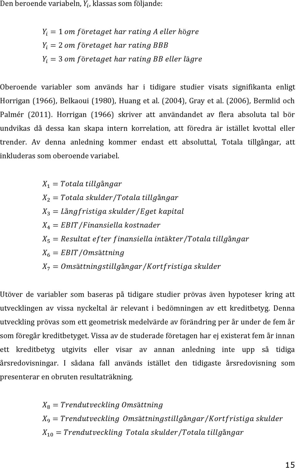 Av denna anledning kommer endast ett absoluttal, Totala tillgångar, att inkluderas som oberoende variabel.