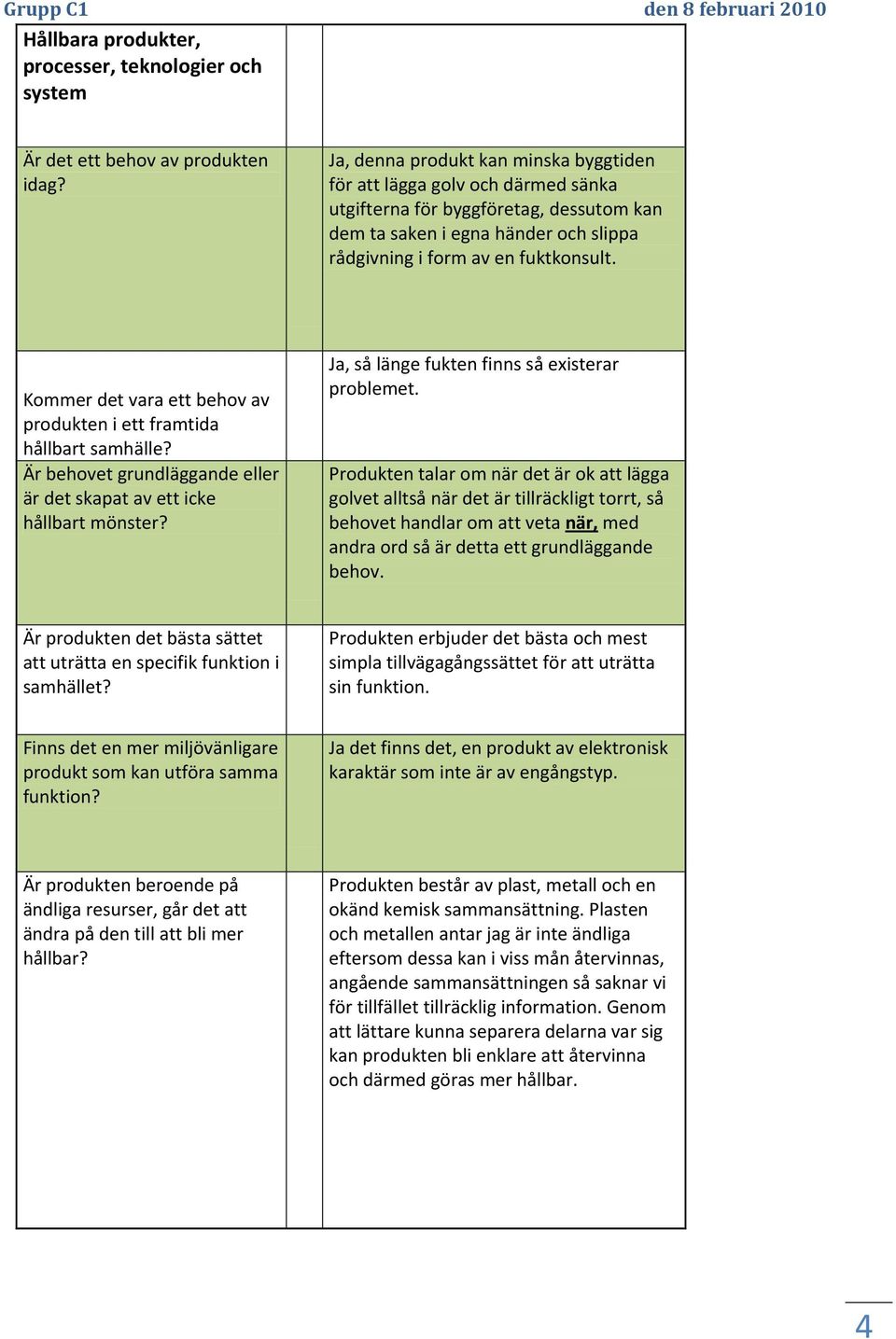 Kommer det vara ett behov av produkten i ett framtida hållbart samhälle? Är behovet grundläggande eller är det skapat av ett icke hållbart mönster? Ja, så länge fukten finns så existerar problemet.