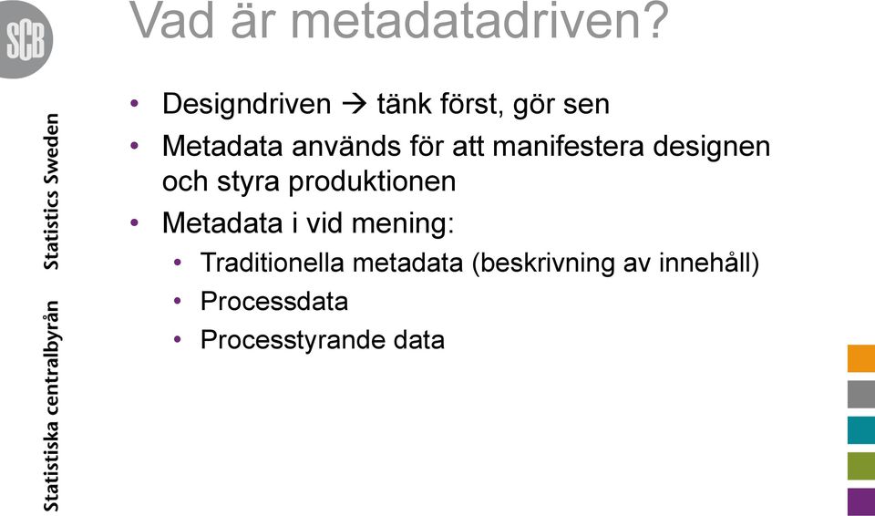 att manifestera designen och styra produktionen Metadata