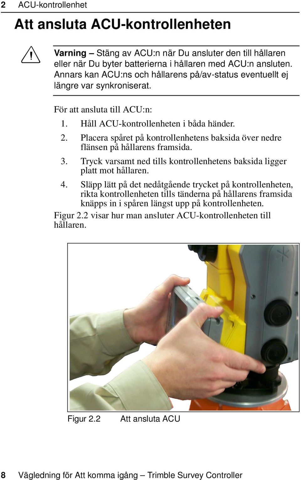 Placera spåret på kontrollenhetens baksida över nedre flänsen på hållarens framsida. 3. Tryck varsamt ned tills kontrollenhetens baksida ligger platt mot hållaren. 4.