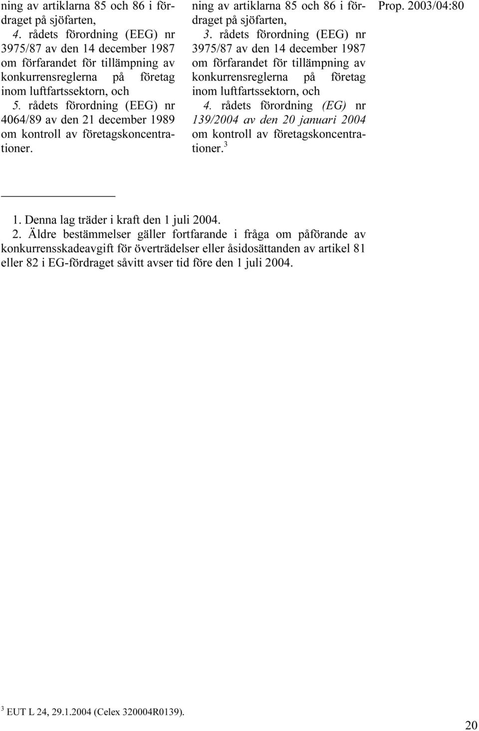 rådets förordning (EEG) nr 4064/89 av den 21 december 1989 om kontroll av företagskoncentrationer. ning av artiklarna 85 och 86 i fördraget på sjöfarten, 3.