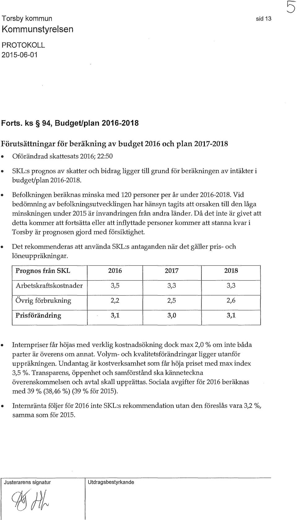 intäkter i budget/plan 2016-2018. Befolkningen beräknas minska med 120 personer per år under 2016-2018.