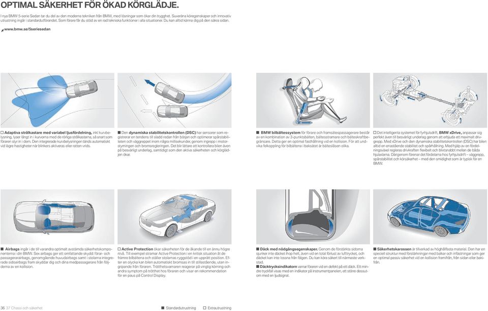 bmw.se/ seriesedan Adaptiva strålkastare med variabel ljusfördelning, inkl kurvbelysning, lyser långt in i kurvorna med de rörliga strålkastarna, så snart som föraren styr in i dem.