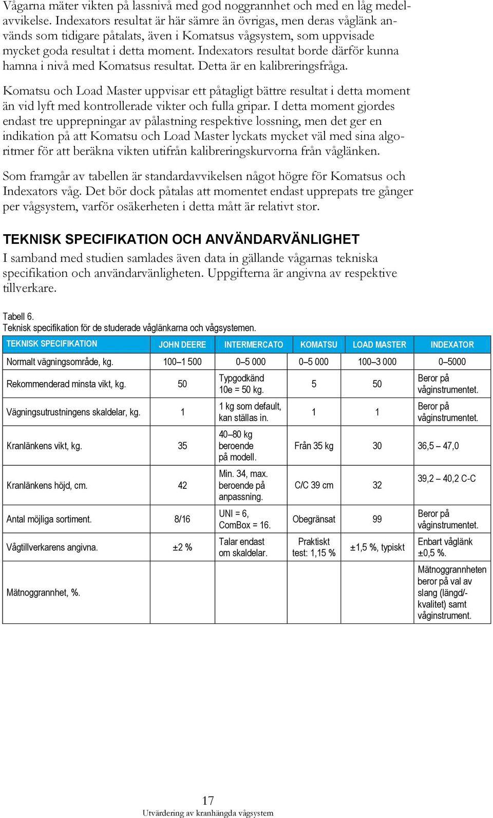 Indexators resultat borde därför kunna hamna i nivå med Komatsus resultat. Detta är en kalibreringsfråga.