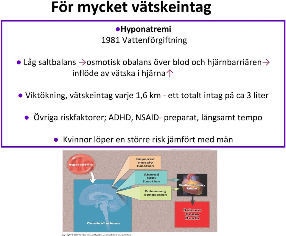 Viktökning, vätskeintag varje 1,6 km ett totalt intag på ca 3 liter Övriga