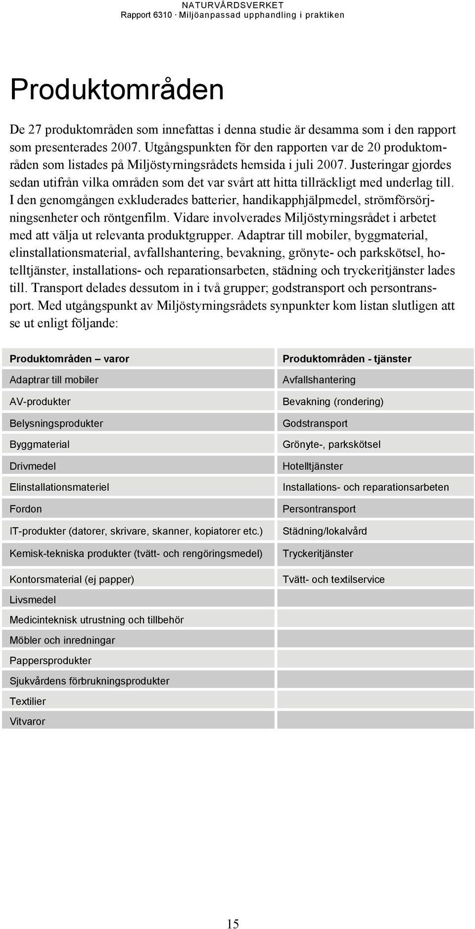 Justeringar gjordes sedan utifrån vilka områden som det var svårt att hitta tillräckligt med underlag till.