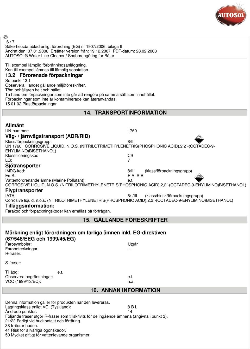 15 01 02 Plastförpackningar 14. TRANSP