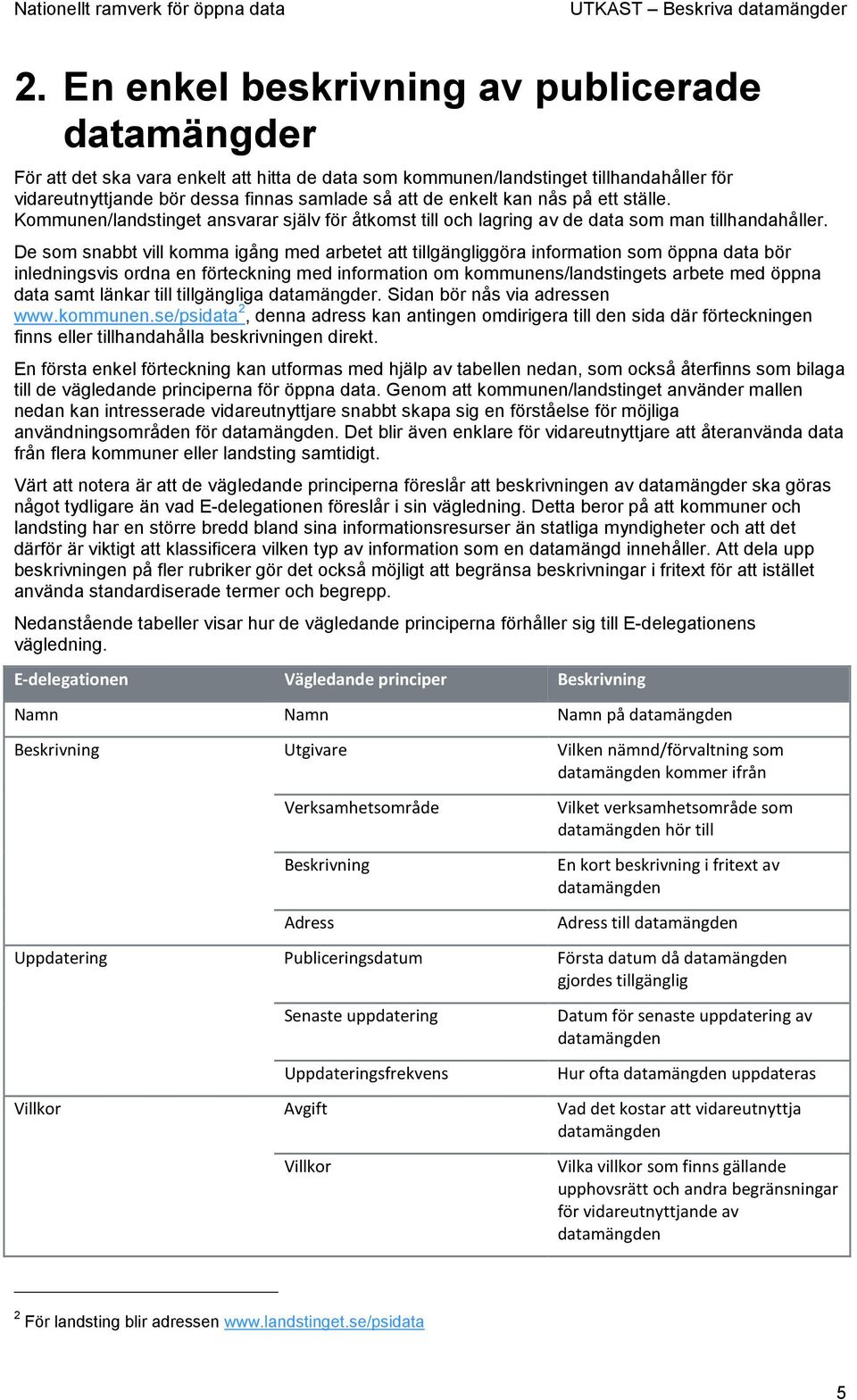 De som snabbt vill komma igång med arbetet att tillgängliggöra information som öppna data bör inledningsvis ordna en förteckning med information om kommunens/landstingets arbete med öppna data samt