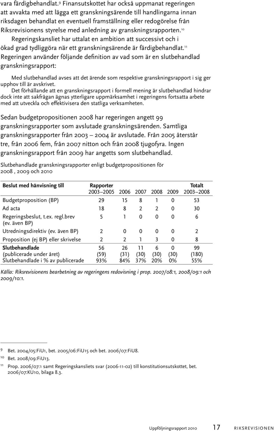 Riksrevisionens styrelse med anledning av granskningsrapporten. 10 Regeringskansliet har uttalat en ambition att successivt och i ökad grad tydliggöra när ett granskningsärende är färdigbehandlat.