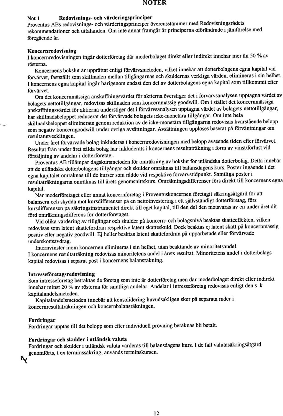 NOTER Koncernredovisning I koncernredovisningen ingår dotterföretag där moderboaget direkt eer indirekt innehar mer än 50 % av rösterna.